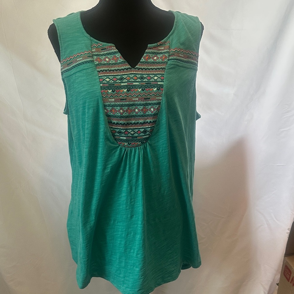 Teal Embroidered Sleeveless Tank Top